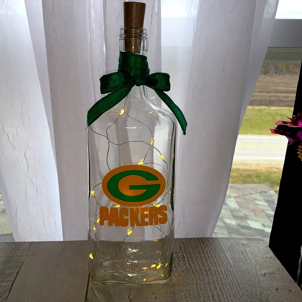 Hand Crafted, up-cycled Green Bay Packers Spirit Bottle Lantern